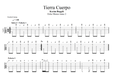 Preview of the Tierra Cuerpo guitar TAB and score by Karim Baggili